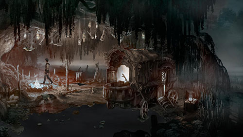 Exit through the door and take petrified fire from the fire pit - The Dream Chambers - The Dark Eye - Chains of Satinav - Game Guide and Walkthrough