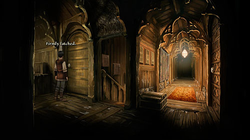 Try to open the door to the left on the screen, but it is closed - Academy of Magic - The Dark Eye - Chains of Satinav - Game Guide and Walkthrough