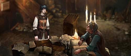 During conversation with Jacomo select following dialog options: (The Seers artefact), (Artefact as bait), (Change magic word), (Corvus), (Own suggestion), (Satinav), (Departure) - Academy of Magic - The Dark Eye - Chains of Satinav - Game Guide and Walkthrough