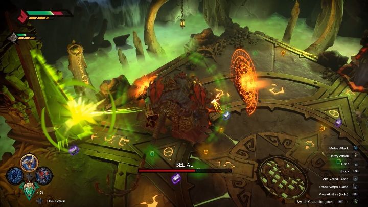 Belial can also summon two beams that make him stronger - Belial - chapter 9 | Boss in Darksiders Genesis - Bosses and mini-bosses - Darksiders Genesis Guide