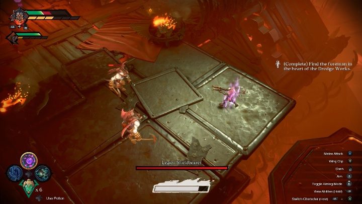 Remember not to let yourself be thrown off the platform - Legion Shieldbearer - chapter 14 | Boss in Darksiders Genesis - Bosses and mini-bosses - Darksiders Genesis Guide