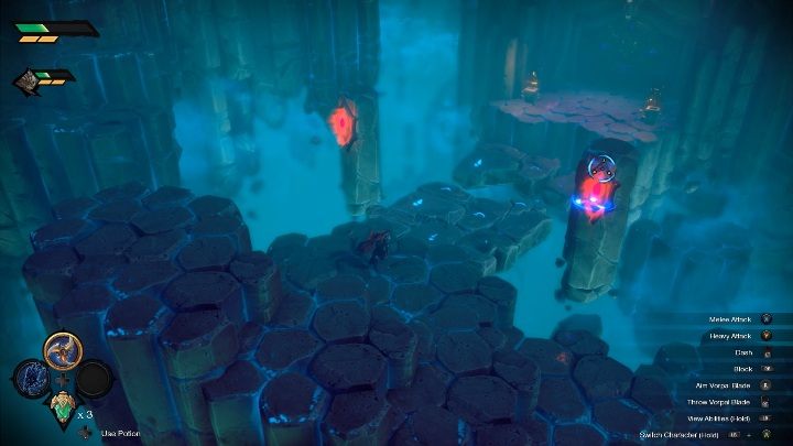 To open the passage, you must mark two targets and throw the Vorpal Blade to activate them both - How to open the Trickster Door in the Void Chapter 1 in Darksiders Genesis? - Puzzles - Darksiders Genesis Guide