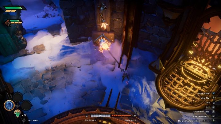 Take Bomb Growths to one of the levers and throw the bomb at it - How to get into the dungeon Chapter 3 in Darksiders Genesis? - Puzzles - Darksiders Genesis Guide