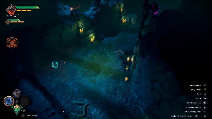 Throw Bomb Growths at the destroyed wall - How to get crystal keys Chapter 7 in Darksiders Genesis? - Puzzles - Darksiders Genesis Guide