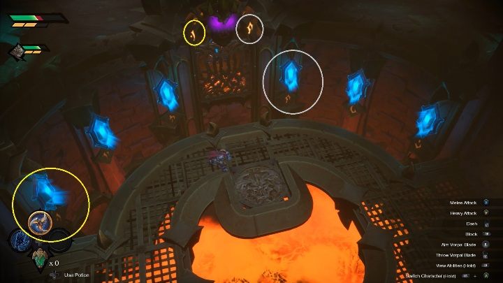 If all are glowing blue, look at the signs - How to open the gate Chapter 6 in Darksiders Genesis? - Puzzles - Darksiders Genesis Guide