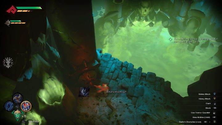 Huge pipes are behind it - thanks to them, you will find the valve faster - How to drain the poisonous water Chapter 8 in Darksiders Genesis? - Puzzles - Darksiders Genesis Guide