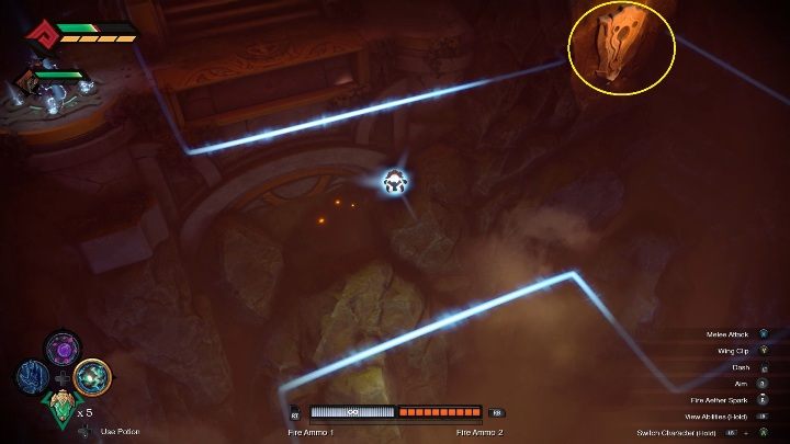 The sphere you create can only move around a certain area - it cant touch the blue lines - How to use Aether Spark Chapter 11 in Darksiders Genesis? - Puzzles - Darksiders Genesis Guide