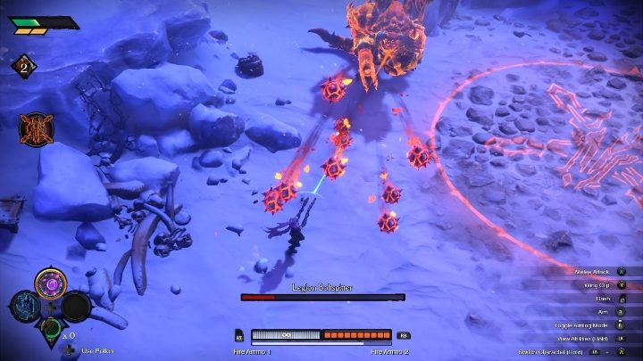 This bosss special attack are fire grenades - Legion Boltspitter - Chapter 5 | Boss in Darksiders Genesis - Bosses and mini-bosses - Darksiders Genesis Guide