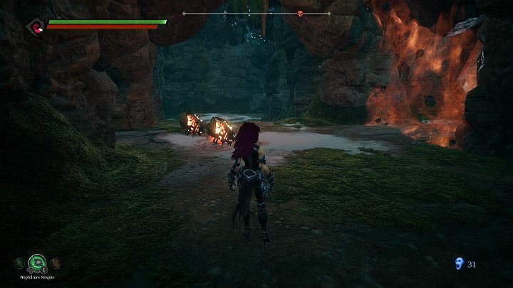 Throw your beetle towards the burning substance and wait for both creatures to burn with living fire - Nether | Darksiders 3 Walkthrough - Walkthrough - Darksiders 3 Guide