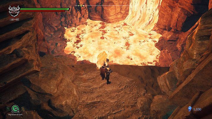 After you have dealt with the archer, jump down and go through the waterfall shown in the above picture - Hollows | Darksiders 3 Walkthrough - Walkthrough - Darksiders 3 Guide