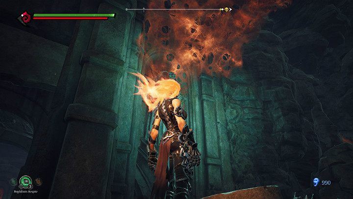 Go to the statue shown in the picture above and make a double jump in such a way as to set the cobweb on fire - Hollows | Darksiders 3 Walkthrough - Walkthrough - Darksiders 3 Guide