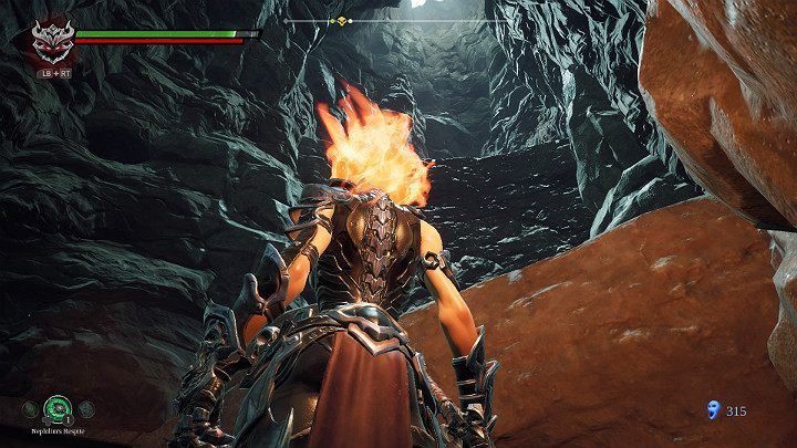 Jump up to the top of the cave with a double jump - Hollows - Catacombs | Darksiders 3 Walkthrough - Walkthrough - Darksiders 3 Guide