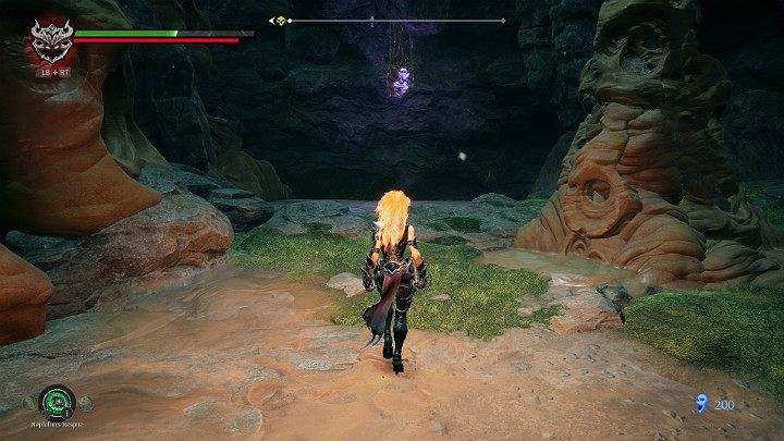 On the right side there is a cocoon with a purple substance and on the left side, you will find a beetle - Nether part 2 | Darksiders 3 Walkthrough - Walkthrough - Darksiders 3 Guide