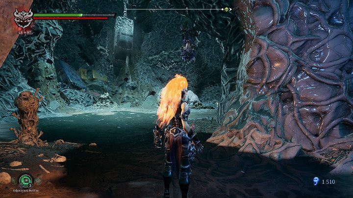 As you enter the next room, be on your guard, because another enemy hangs under the ceiling - Nether part 2 | Darksiders 3 Walkthrough - Walkthrough - Darksiders 3 Guide