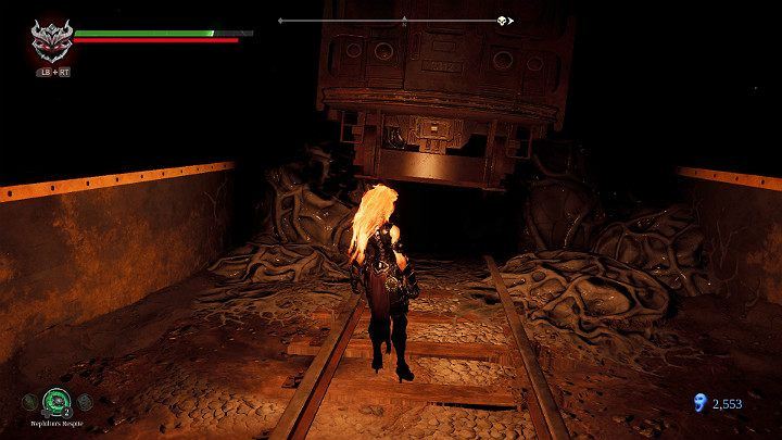 Then approach the wagon and crawl into a narrow passage just above the tracks - Nether part 2 | Darksiders 3 Walkthrough - Walkthrough - Darksiders 3 Guide