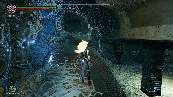 Jump on the wagon on the left and walk on its roof - Nether part 2 | Darksiders 3 Walkthrough - Walkthrough - Darksiders 3 Guide