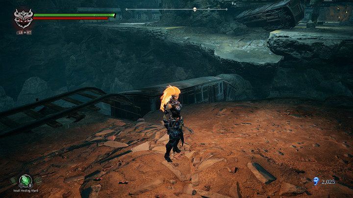 The wagons will descend on rails and lock themselves against the opposite wall - Sloth Boss | Darksiders 3 Walkthrough - Walkthrough - Darksiders 3 Guide