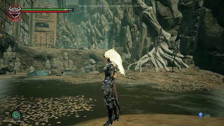 On the right side hangs one opponent to be knocked down - Festering pool | Darksiders 3 Walkthrough - Walkthrough - Darksiders 3 Guide