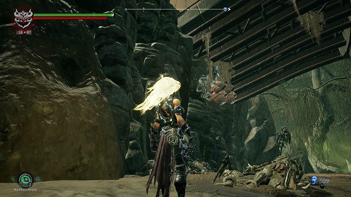 On the left, under the bridge, youll find two wasp nests - Hangmans tree | Darksiders 3 Walkthrough - Walkthrough - Darksiders 3 Guide