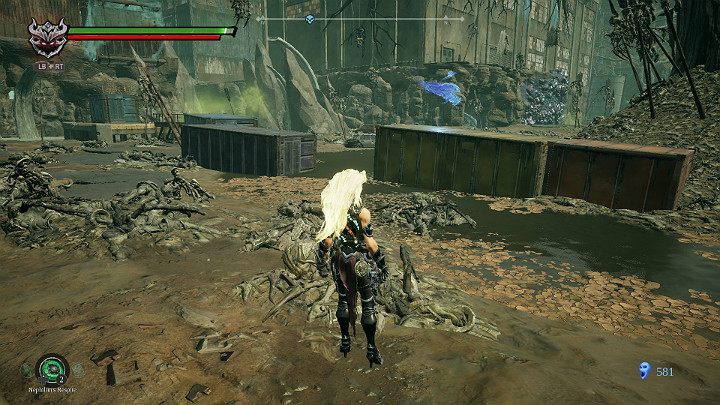 The souls floating above the containers are easy to collect - Hangmans tree | Darksiders 3 Walkthrough - Walkthrough - Darksiders 3 Guide