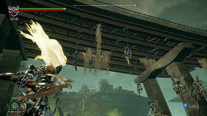 Remember to knock down opponents hanging under the bridge - Hangmans tree | Darksiders 3 Walkthrough - Walkthrough - Darksiders 3 Guide