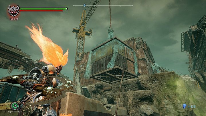 Approach the crane and use Salvation to burn the spiderweb that holds the load in the air - Hangmans tree | Darksiders 3 Walkthrough - Walkthrough - Darksiders 3 Guide