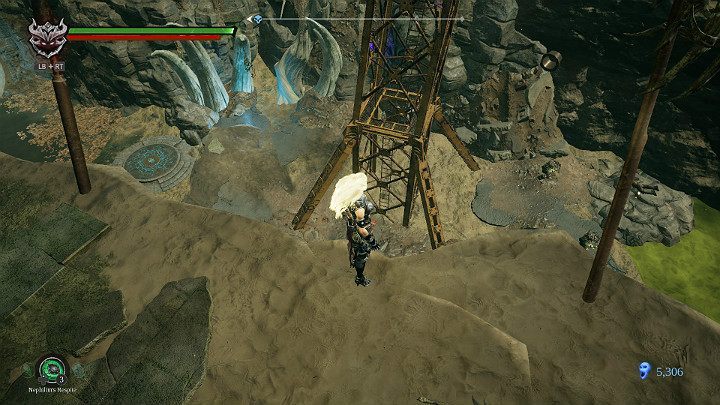 At the bottom you have two opponents to eliminate and one item to collect - Hangmans tree | Darksiders 3 Walkthrough - Walkthrough - Darksiders 3 Guide