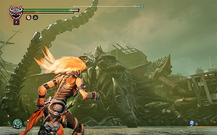 The opponent attacks in a fixed sequence - first one tentacle, then the other one and a strike to the ground - Mangled freeway | Darksiders 3 Walkthrough - Walkthrough - Darksiders 3 Guide