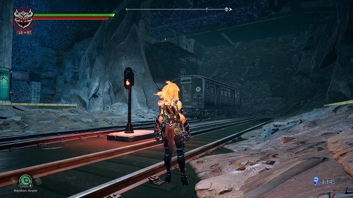 Move the car into the spot shown on the picture above - Sunken Tracks | Darksiders 3 Walkthrough - Walkthrough - Darksiders 3 Guide
