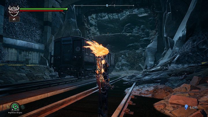 Hit the car to move it closer to the rock shelf - Sunken Tracks | Darksiders 3 Walkthrough - Walkthrough - Darksiders 3 Guide