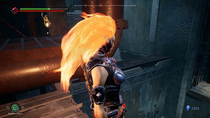 When making your way to the upper level of the severs, notice the item floating behind the pipe - Pipeline Exit | Darksiders 3 Walkthrough - Walkthrough - Darksiders 3 Guide