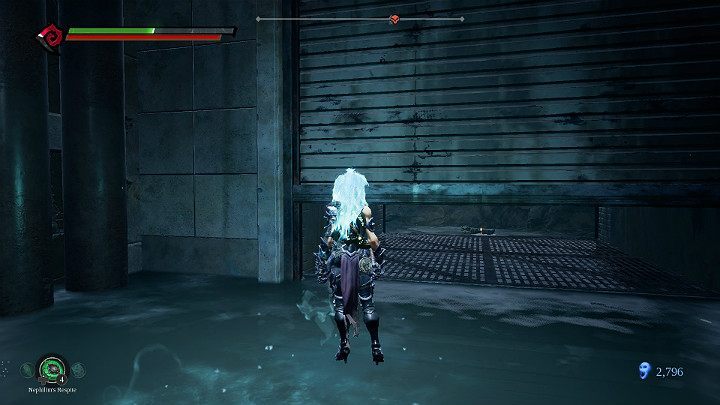 After the battle is over, use stasis to get under the garage gate - Pipeline Exit | Darksiders 3 Walkthrough - Walkthrough - Darksiders 3 Guide