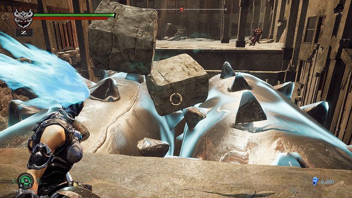 Before you go through the crusher to the stones, you must first freeze it - The Scar | Darksiders 3 Walkthrough - Walkthrough - Darksiders 3 Guide