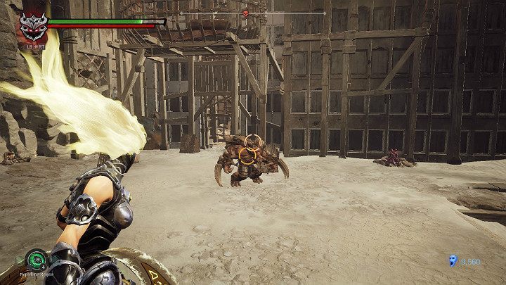 The easiest way to defeat this opponent is to stand on a short and low balcony and throw Salvation at him - The Scar | Darksiders 3 Walkthrough - Walkthrough - Darksiders 3 Guide