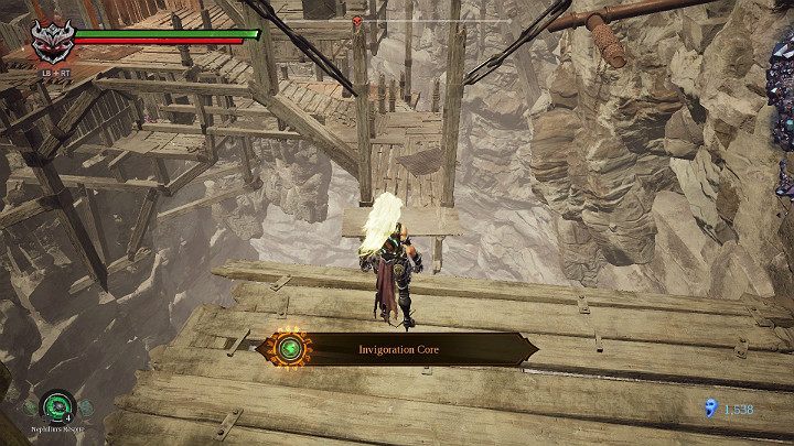 When you collect the Invigoration Core you can jump to the previous platform - The Scar | Darksiders 3 Walkthrough - Walkthrough - Darksiders 3 Guide