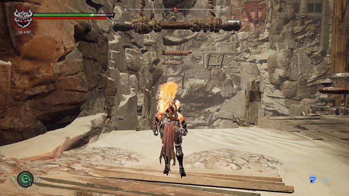 When the trapeze is in the right position you will be able to jump to the other side of the canyon - The Scar | Darksiders 3 Walkthrough - Walkthrough - Darksiders 3 Guide