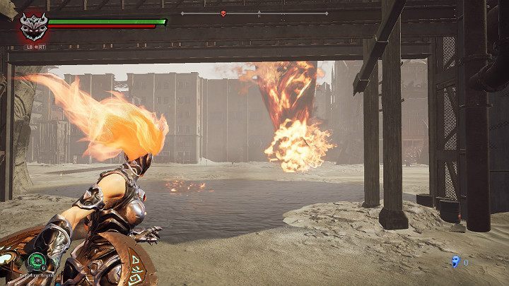 When the tornado is in the water, burn a puddle of oil - The Lowlands | Darksiders 3 Walkthrough - Walkthrough - Darksiders 3 Guide