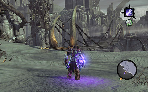 Take a look inside the chest on the balcony, then jump down and leave the dungeon in order to travel to [The Maw] - The Breach - Exploring The Breach - Additional Locations - Darksiders II - Game Guide and Walkthrough