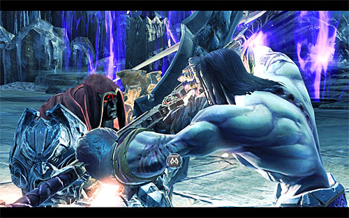 Continue the battle following the pattern described above until you take more or less half of War's health - Boss 2 - War - Find a Way to Save War - Darksiders II - Game Guide and Walkthrough