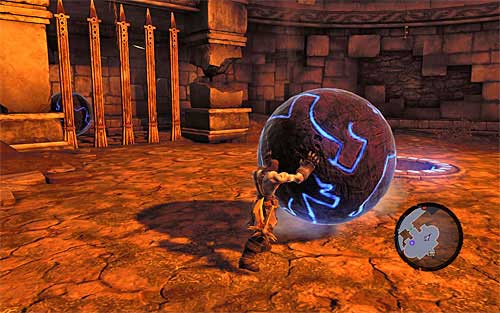 Approach it after the explosion, and start rolling it - Restore the Fire of the Mountain (2) - The Fire of the Mountain - Darksiders II - Game Guide and Walkthrough