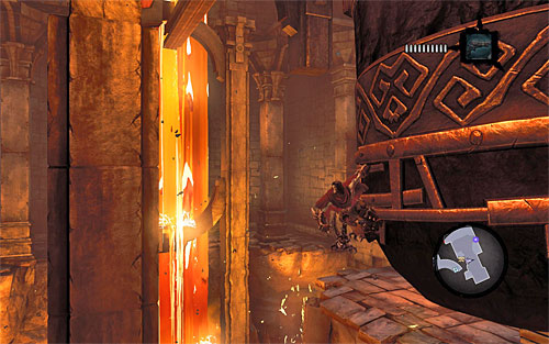 After you catch on to the cauldron's edge, remain in that position and lean back and just in case (press and hold SHIFT) - Wake up the Keeper (1) - The Heart of the Mountain - Darksiders II - Game Guide and Walkthrough