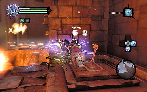 After you examine the chest's contents, wall-run along the left wall and bounce off a single protrusion on the way - Wake up the Keeper (1) - The Heart of the Mountain - Darksiders II - Game Guide and Walkthrough