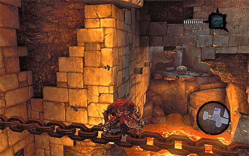 Go straight ahead and stop after you pass some 2/3 of the length of the chain - Wake up the Keeper (1) - The Heart of the Mountain - Darksiders II - Game Guide and Walkthrough