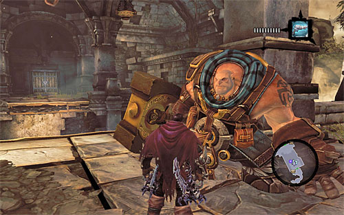 Open the door and go up the stairs to the higher level of the foundry - Wake up the Keeper (1) - The Heart of the Mountain - Darksiders II - Game Guide and Walkthrough