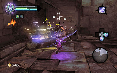 After the Death reaches a new interactive ledge, climb up and go through the narrow corridor ahead - Wake up the Keeper (2) - The Heart of the Mountain - Darksiders II - Game Guide and Walkthrough