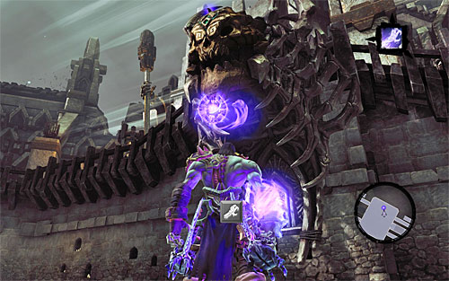 You need to place the first Animus Stone on the altar pictured above, so approach it, stand in the right position and use Death Grip - Summon the Arena Champion (1) - The Toll of Kings - Darksiders II - Game Guide and Walkthrough