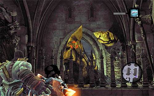 You can now rotate the statue with the lantern by 90 degrees so that it illuminated the west crystal and get the grates to open - Summon the Arena Champion (1) - The Toll of Kings - Darksiders II - Game Guide and Walkthrough