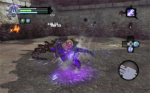 A successful Death Grip attack will throw the boss down, so get to him quickly and start hitting him will all you've got - Boss 8 - Gnashor - The Toll of Kings - Darksiders II - Game Guide and Walkthrough