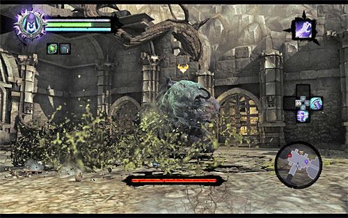 Occasionally, he'll also try to spit a poisonous substance at you (the above screen), but because it dissolves over a large area it may not be enough to just dodge it - Boss 10 - Tormentor - Judicator - Darksiders II - Game Guide and Walkthrough