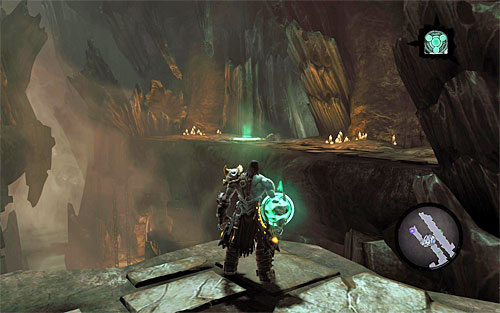 Wait until the drawbridge is raised, then send the other helper to the pressure plate on the opposite side of the large gap (the above screen) - Survive the Psychameron (2) - Basileus - Darksiders II - Game Guide and Walkthrough